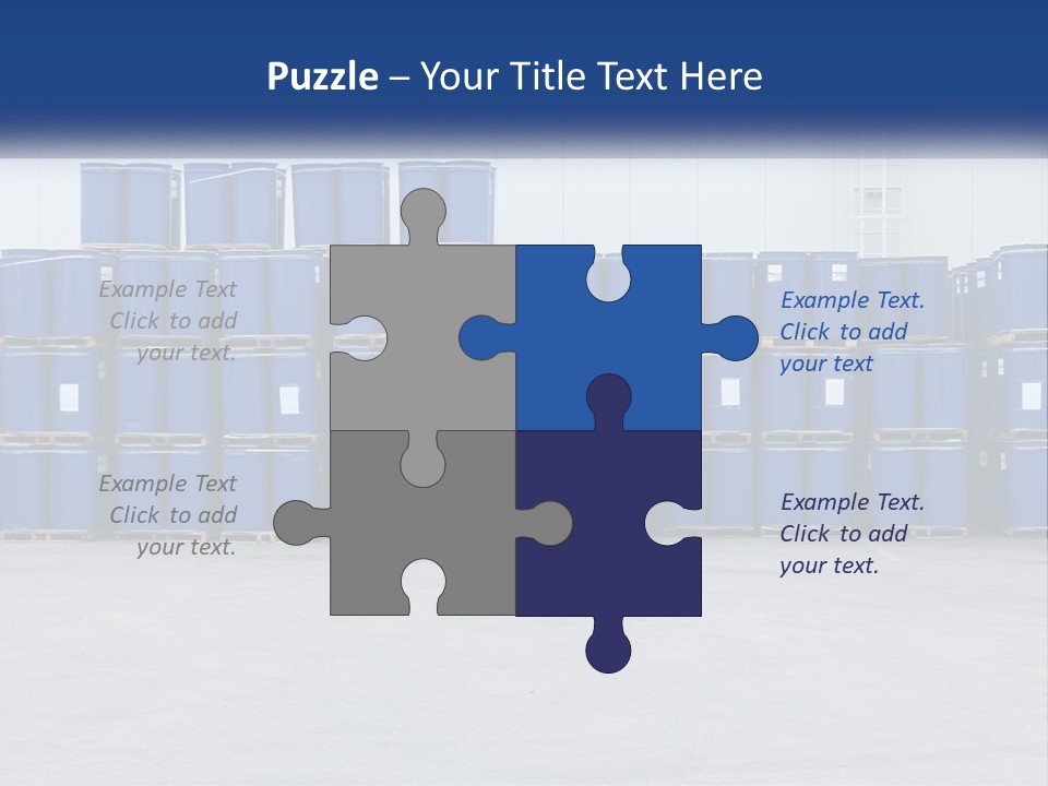 A Large Stack Of Blue Barrels In A Warehouse PowerPoint Template