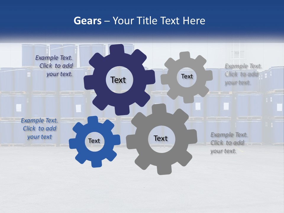 A Large Stack Of Blue Barrels In A Warehouse PowerPoint Template