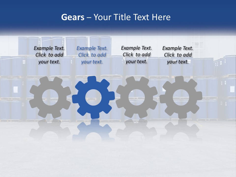 A Large Stack Of Blue Barrels In A Warehouse PowerPoint Template