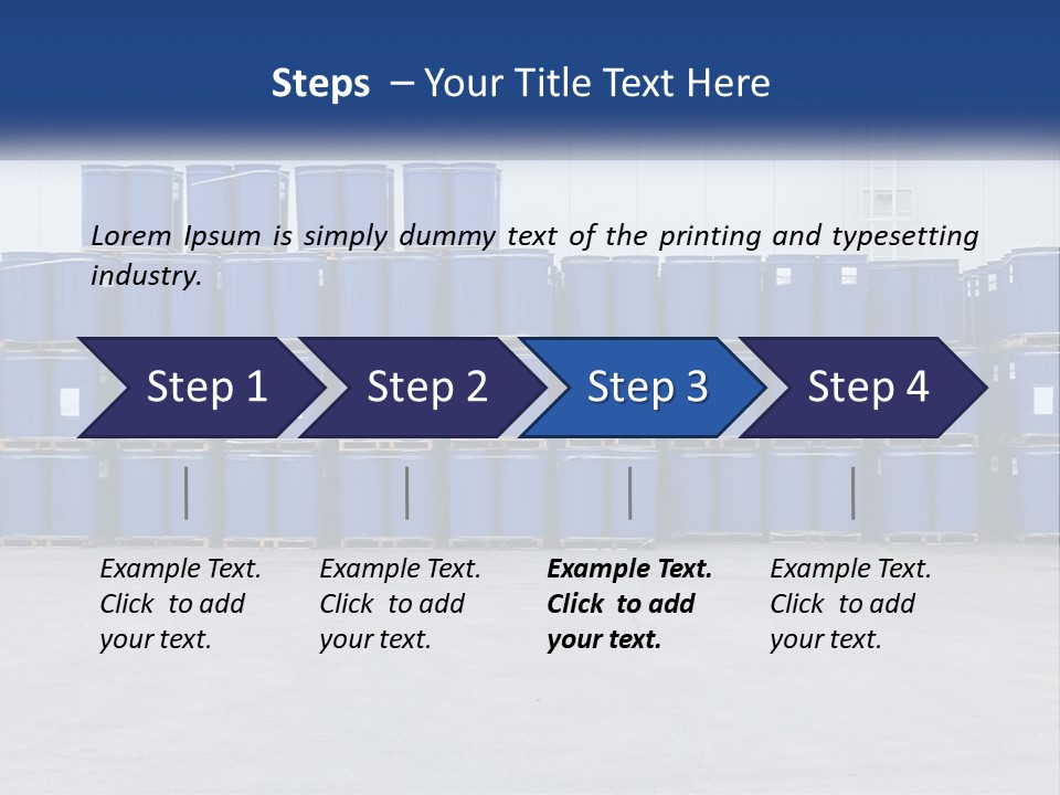 A Large Stack Of Blue Barrels In A Warehouse PowerPoint Template