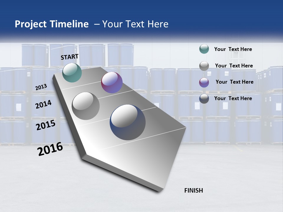 A Large Stack Of Blue Barrels In A Warehouse PowerPoint Template
