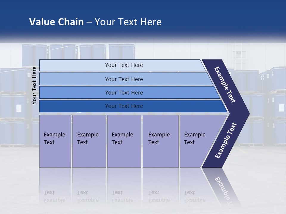 A Large Stack Of Blue Barrels In A Warehouse PowerPoint Template