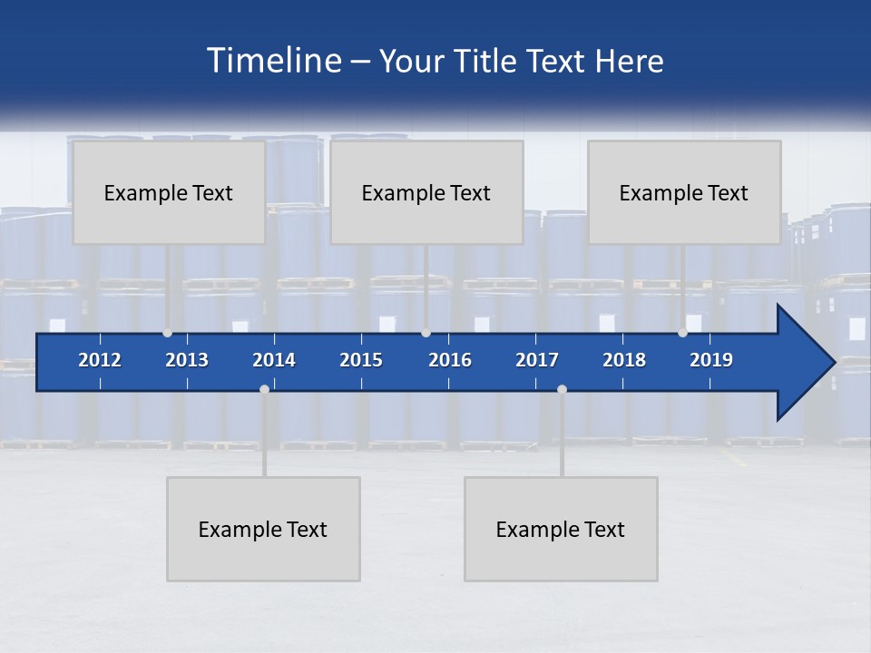 A Large Stack Of Blue Barrels In A Warehouse PowerPoint Template