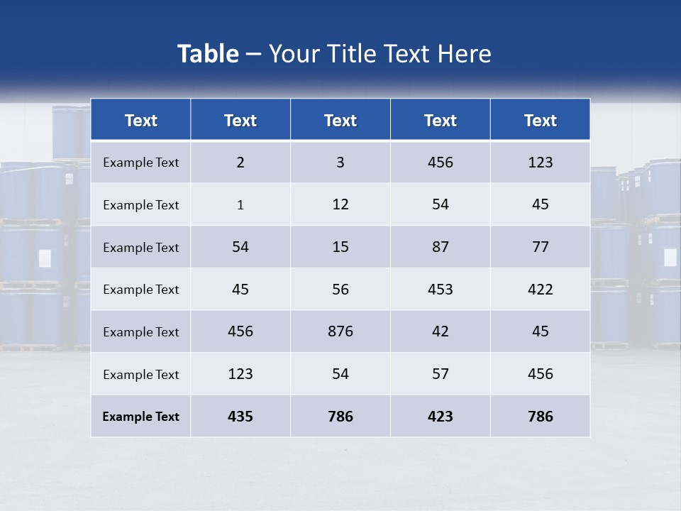A Large Stack Of Blue Barrels In A Warehouse PowerPoint Template