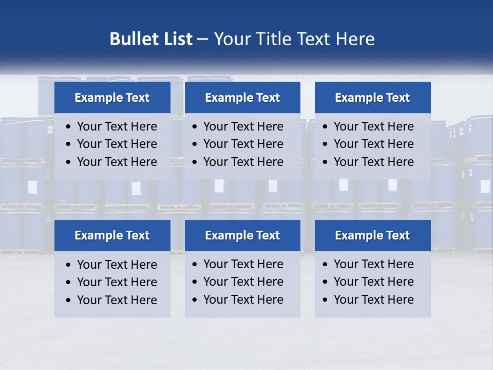 A Large Stack Of Blue Barrels In A Warehouse PowerPoint Template