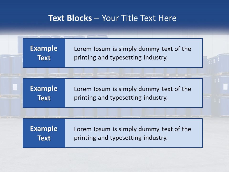 A Large Stack Of Blue Barrels In A Warehouse PowerPoint Template