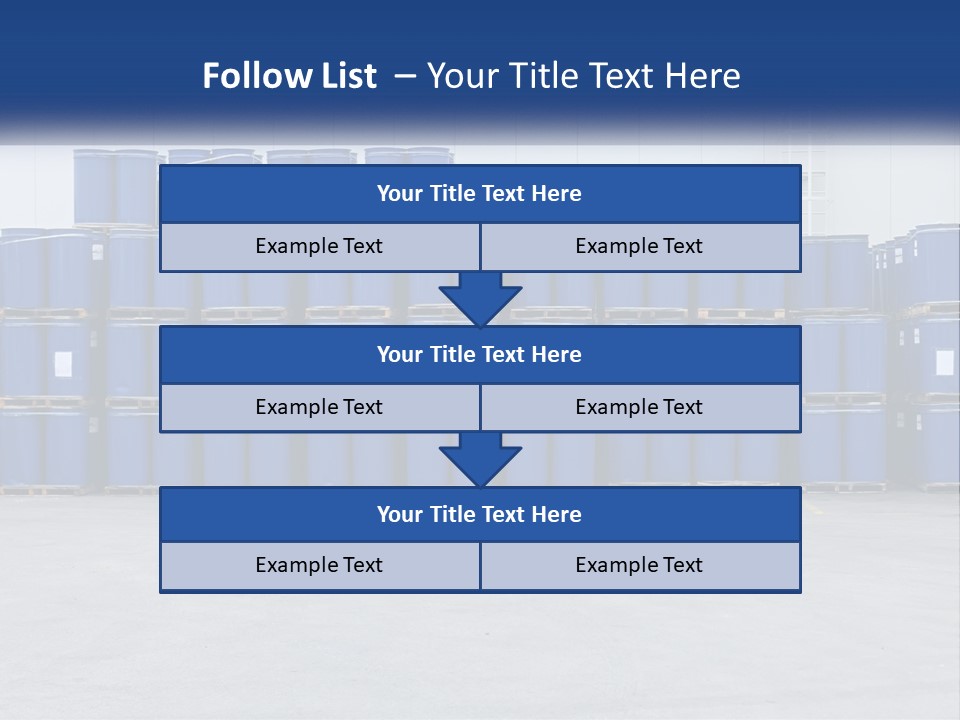 A Large Stack Of Blue Barrels In A Warehouse PowerPoint Template