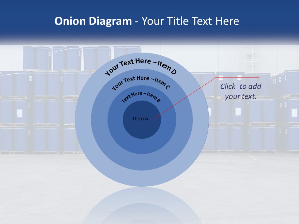 A Large Stack Of Blue Barrels In A Warehouse PowerPoint Template