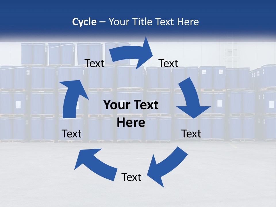 A Large Stack Of Blue Barrels In A Warehouse PowerPoint Template