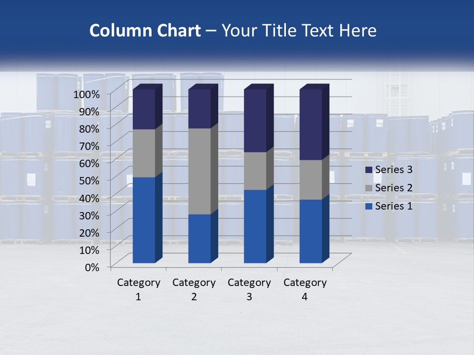 A Large Stack Of Blue Barrels In A Warehouse PowerPoint Template