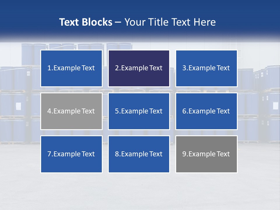 A Large Stack Of Blue Barrels In A Warehouse PowerPoint Template