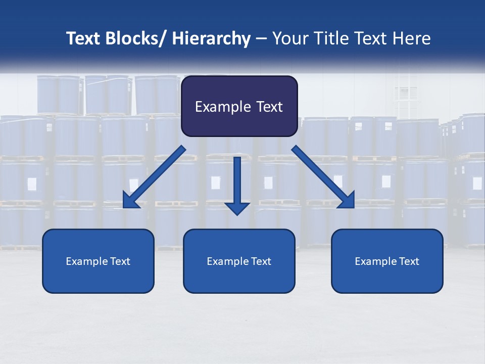 A Large Stack Of Blue Barrels In A Warehouse PowerPoint Template