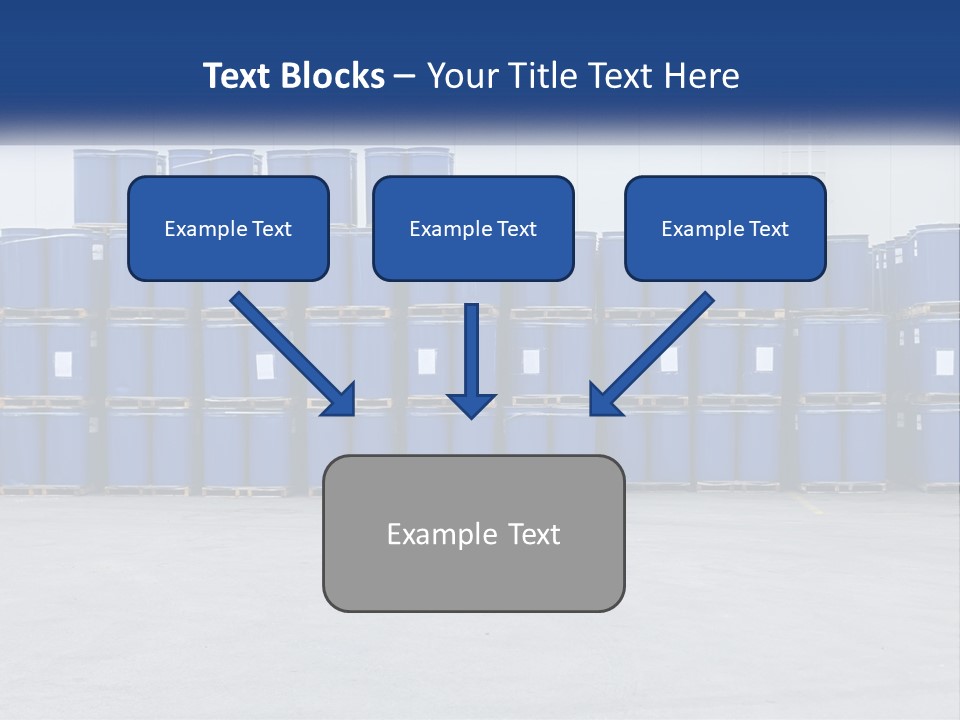 A Large Stack Of Blue Barrels In A Warehouse PowerPoint Template
