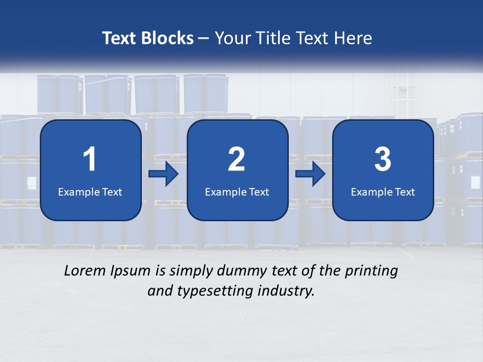 A Large Stack Of Blue Barrels In A Warehouse PowerPoint Template