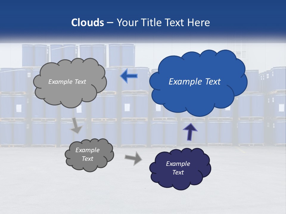 A Large Stack Of Blue Barrels In A Warehouse PowerPoint Template