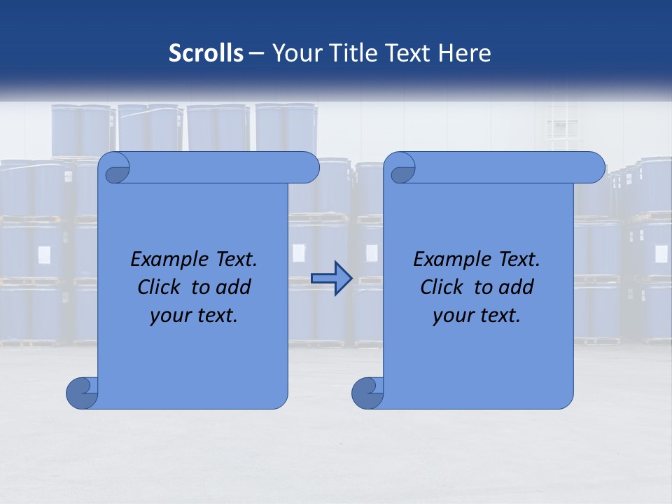 A Large Stack Of Blue Barrels In A Warehouse PowerPoint Template