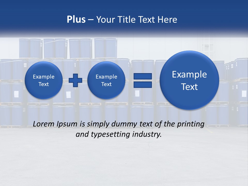 A Large Stack Of Blue Barrels In A Warehouse PowerPoint Template