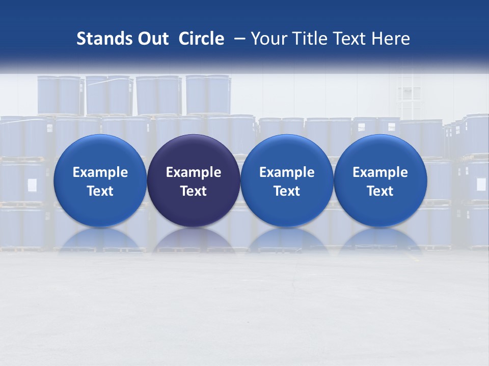 A Large Stack Of Blue Barrels In A Warehouse PowerPoint Template