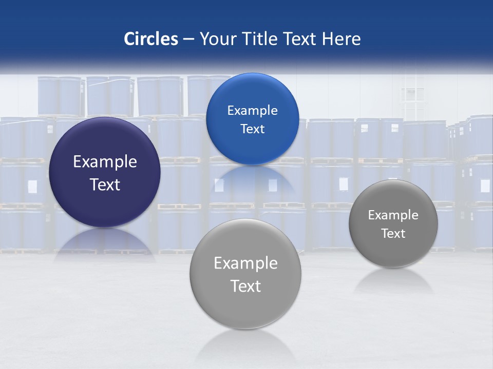 A Large Stack Of Blue Barrels In A Warehouse PowerPoint Template