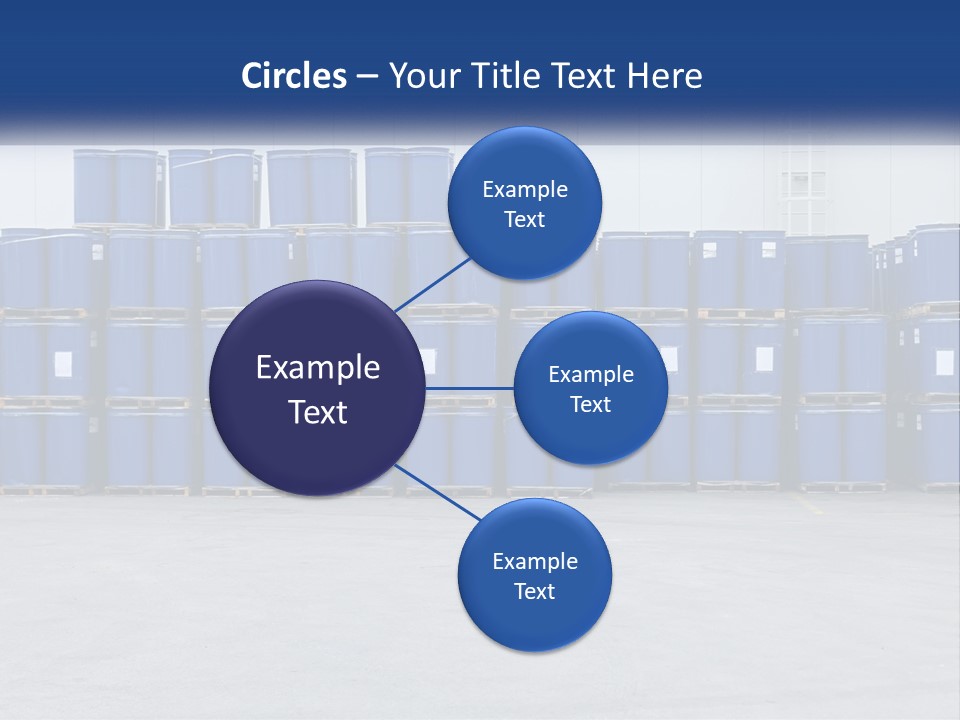 A Large Stack Of Blue Barrels In A Warehouse PowerPoint Template