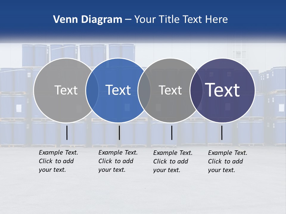 A Large Stack Of Blue Barrels In A Warehouse PowerPoint Template