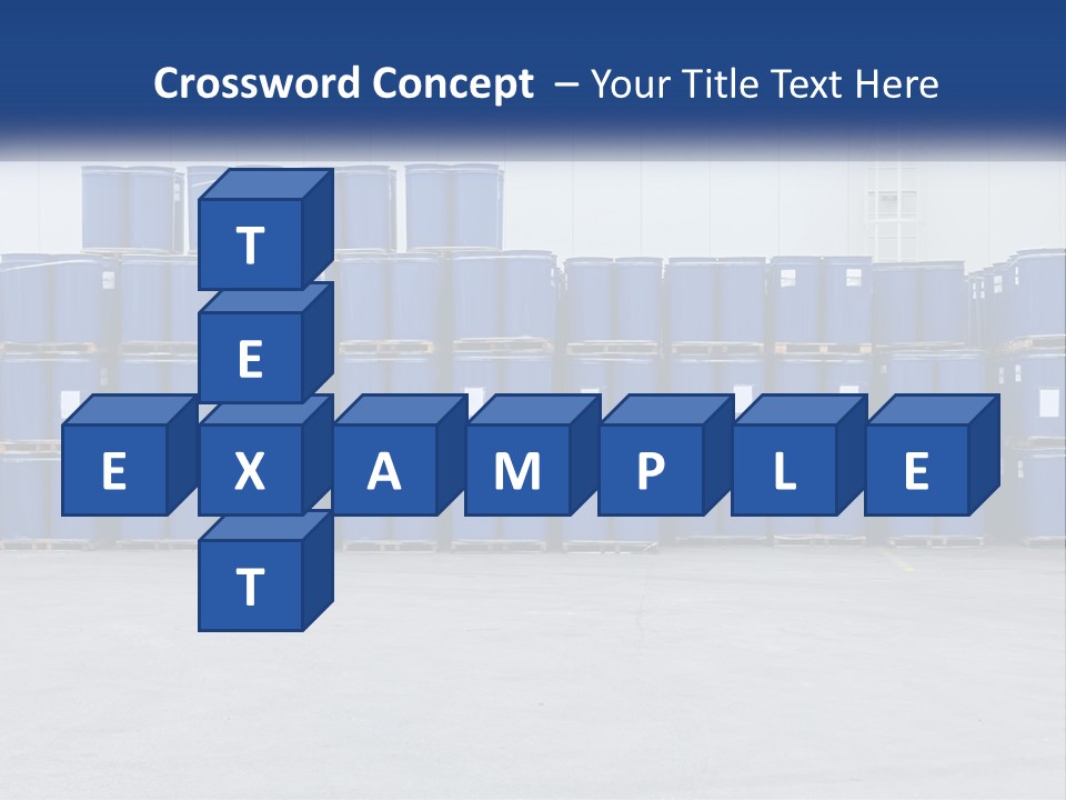 A Large Stack Of Blue Barrels In A Warehouse PowerPoint Template