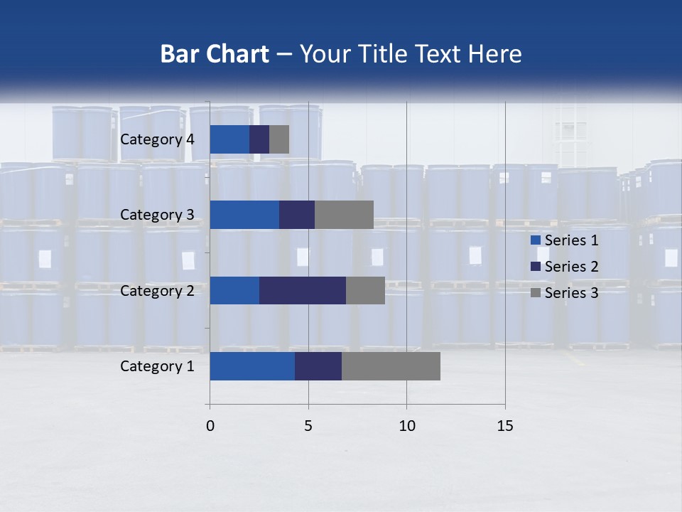 A Large Stack Of Blue Barrels In A Warehouse PowerPoint Template