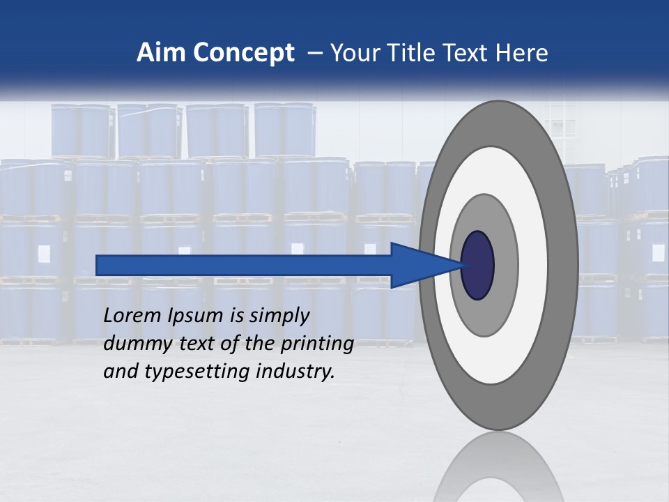 A Large Stack Of Blue Barrels In A Warehouse PowerPoint Template