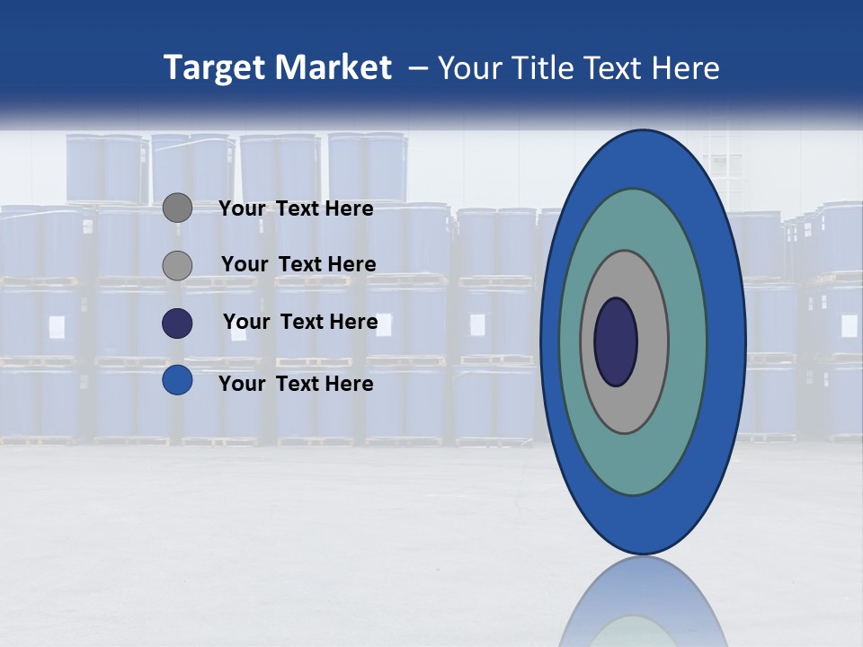 A Large Stack Of Blue Barrels In A Warehouse PowerPoint Template