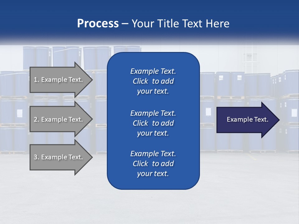 A Large Stack Of Blue Barrels In A Warehouse PowerPoint Template