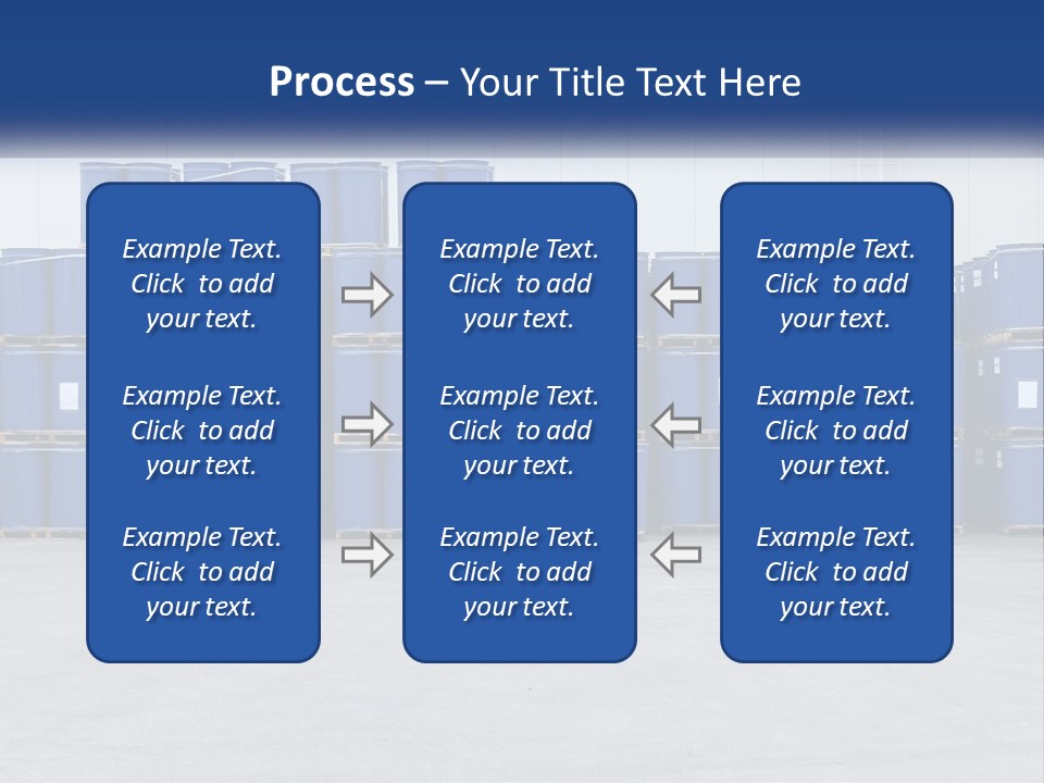 A Large Stack Of Blue Barrels In A Warehouse PowerPoint Template