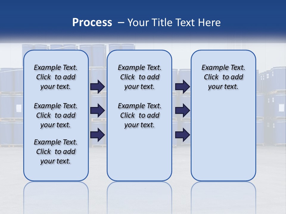 A Large Stack Of Blue Barrels In A Warehouse PowerPoint Template