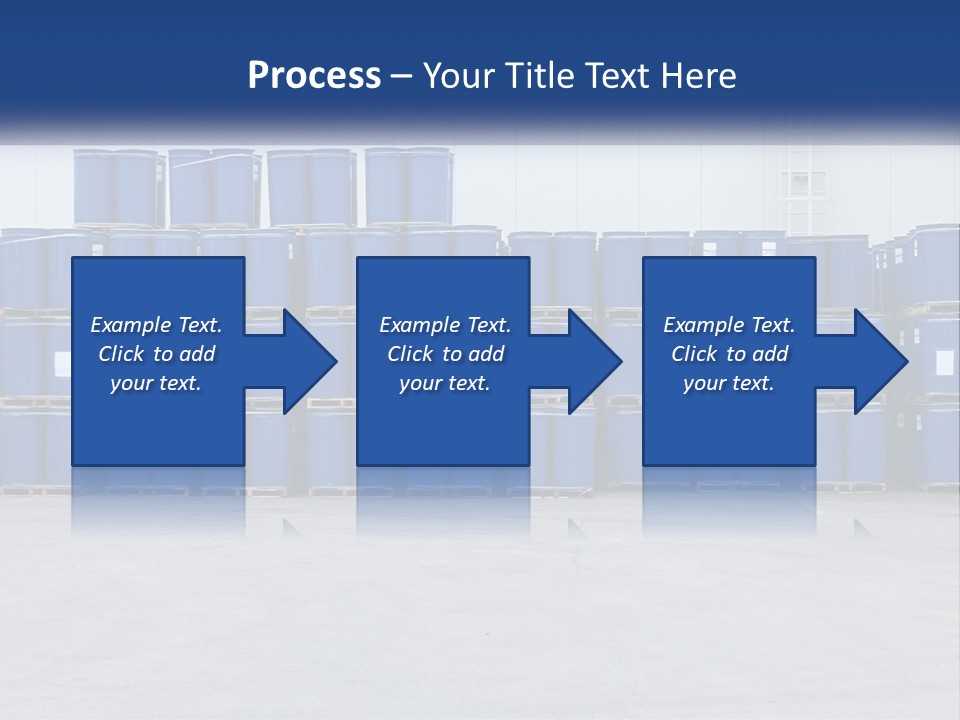 A Large Stack Of Blue Barrels In A Warehouse PowerPoint Template