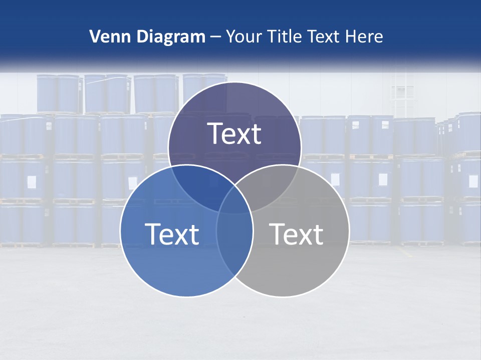 A Large Stack Of Blue Barrels In A Warehouse PowerPoint Template