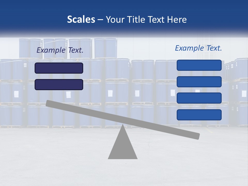 A Large Stack Of Blue Barrels In A Warehouse PowerPoint Template
