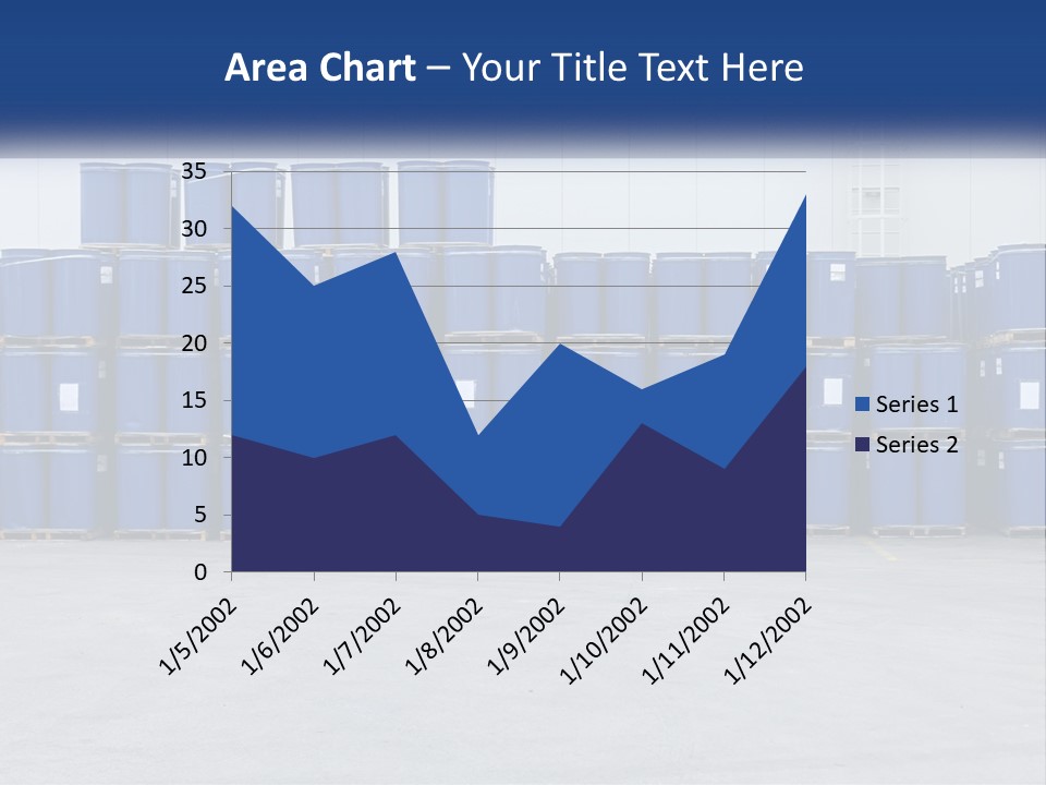 A Large Stack Of Blue Barrels In A Warehouse PowerPoint Template