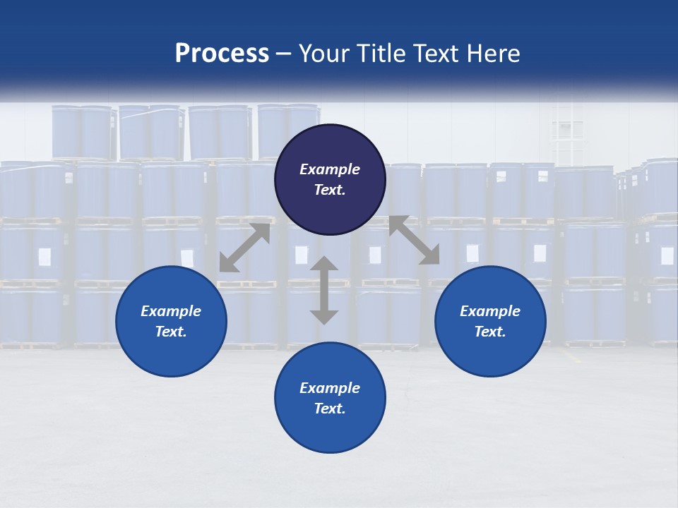 A Large Stack Of Blue Barrels In A Warehouse PowerPoint Template