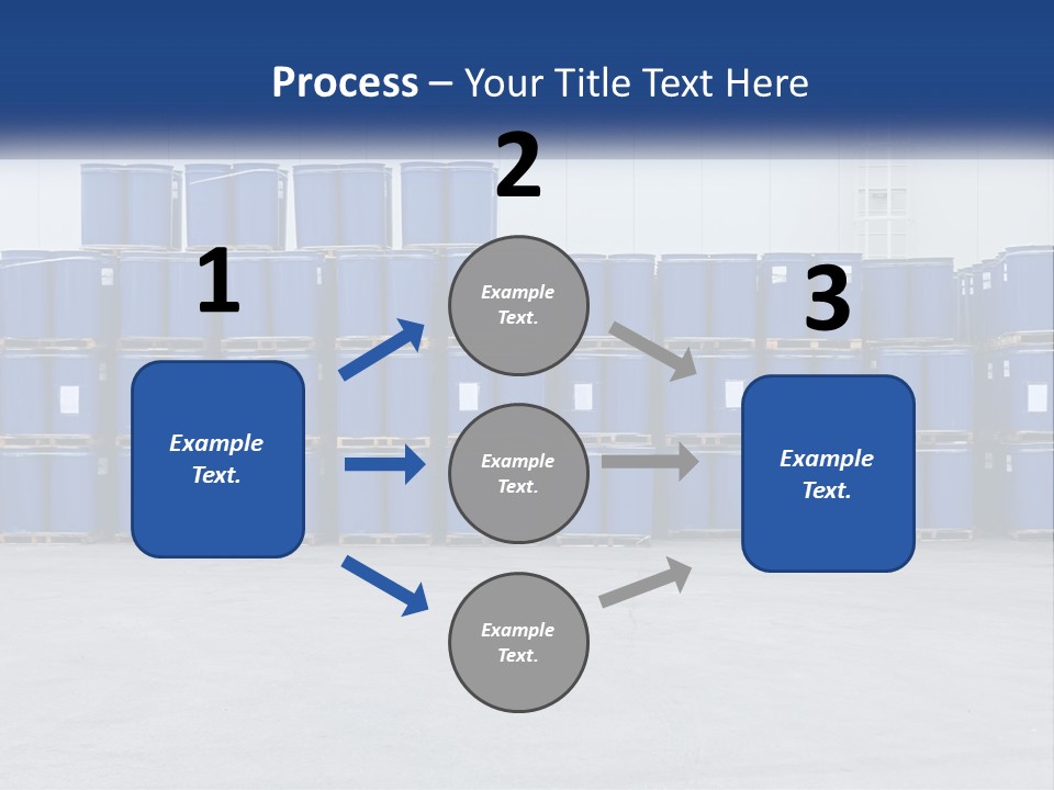 A Large Stack Of Blue Barrels In A Warehouse PowerPoint Template