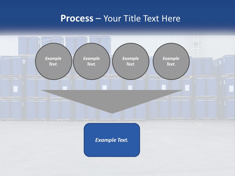 A Large Stack Of Blue Barrels In A Warehouse PowerPoint Template