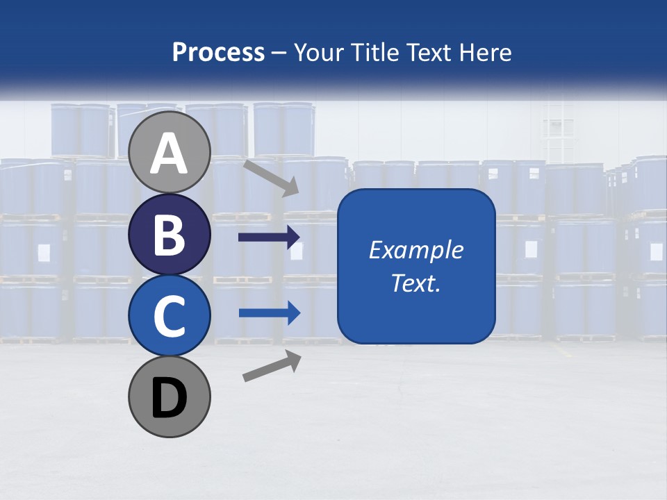 A Large Stack Of Blue Barrels In A Warehouse PowerPoint Template