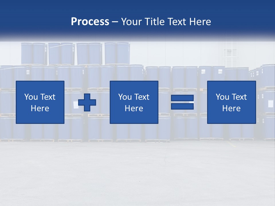A Large Stack Of Blue Barrels In A Warehouse PowerPoint Template