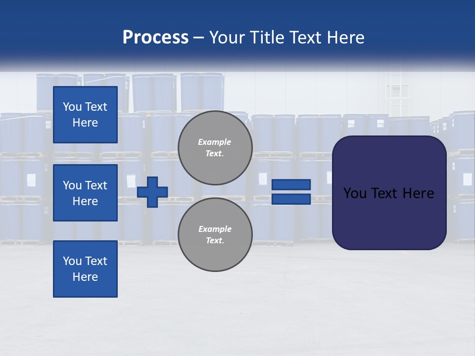 A Large Stack Of Blue Barrels In A Warehouse PowerPoint Template