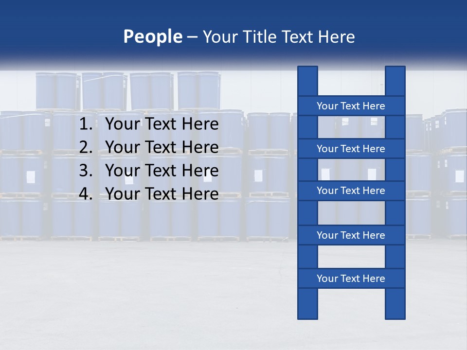 A Large Stack Of Blue Barrels In A Warehouse PowerPoint Template