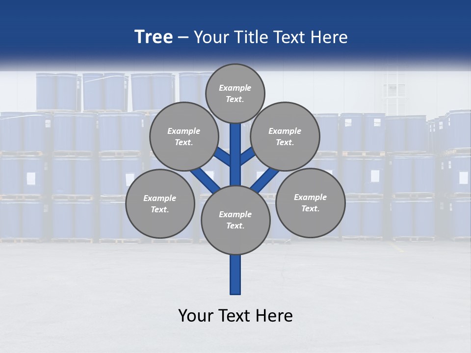 A Large Stack Of Blue Barrels In A Warehouse PowerPoint Template