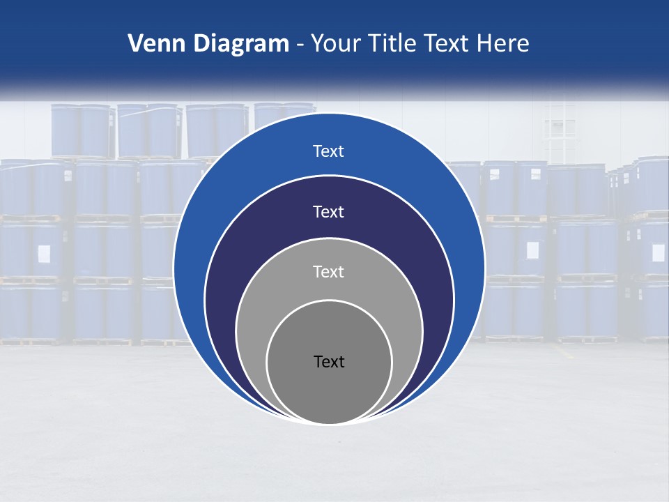 A Large Stack Of Blue Barrels In A Warehouse PowerPoint Template