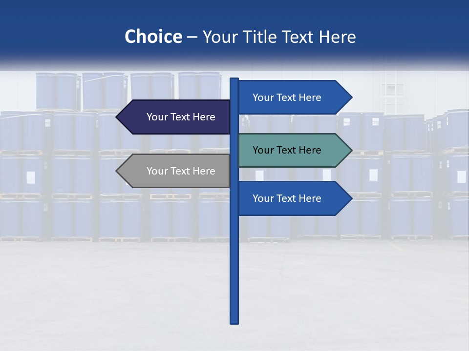 A Large Stack Of Blue Barrels In A Warehouse PowerPoint Template