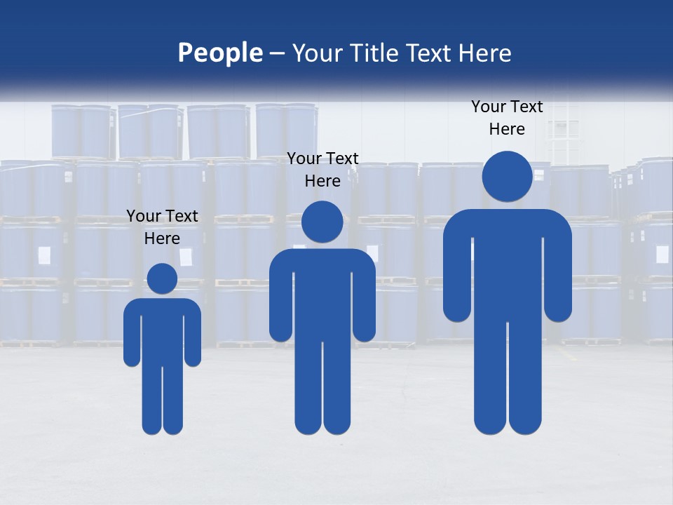 A Large Stack Of Blue Barrels In A Warehouse PowerPoint Template