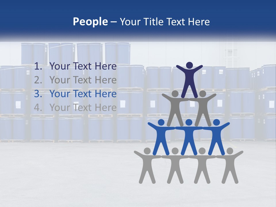 A Large Stack Of Blue Barrels In A Warehouse PowerPoint Template