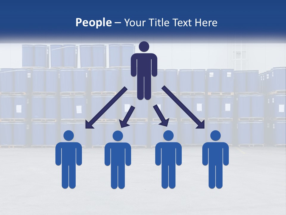 A Large Stack Of Blue Barrels In A Warehouse PowerPoint Template