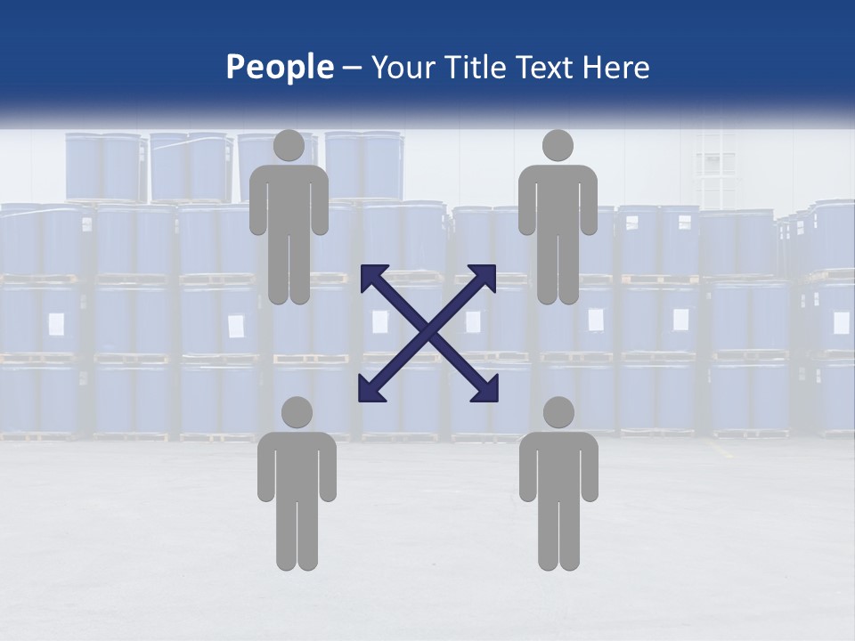 A Large Stack Of Blue Barrels In A Warehouse PowerPoint Template